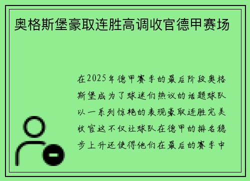 奥格斯堡豪取连胜高调收官德甲赛场