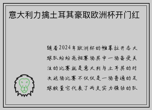 意大利力擒土耳其豪取欧洲杯开门红