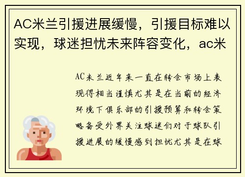 AC米兰引援进展缓慢，引援目标难以实现，球迷担忧未来阵容变化，ac米兰引援名单