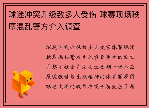 球迷冲突升级致多人受伤 球赛现场秩序混乱警方介入调查